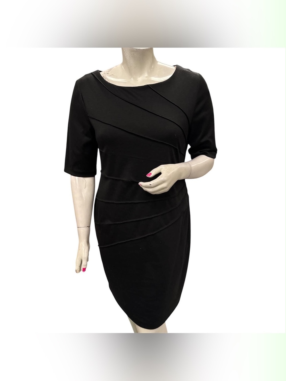 connected apparel Black Paneled Midi Sheath Dress Size XL
